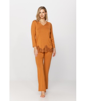 Conjunto de dormir ajustado blanco y naranja en micromodal y elastano
